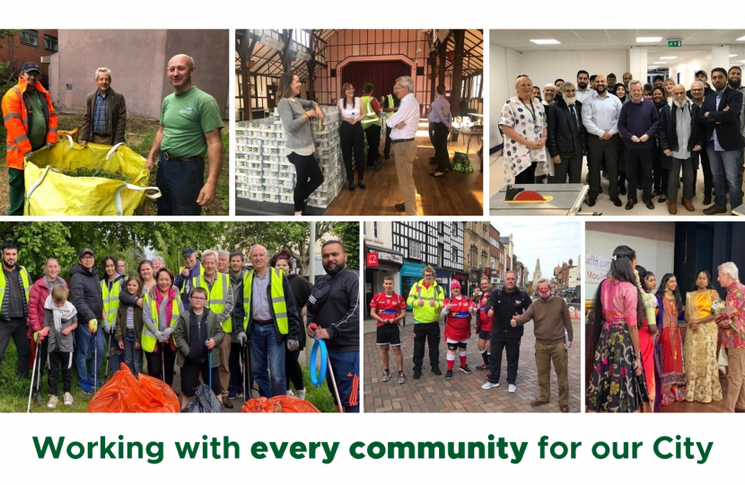 A collage of images of Richard working with the Gloucester community