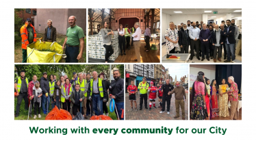 A collage of images of Richard working with the Gloucester community